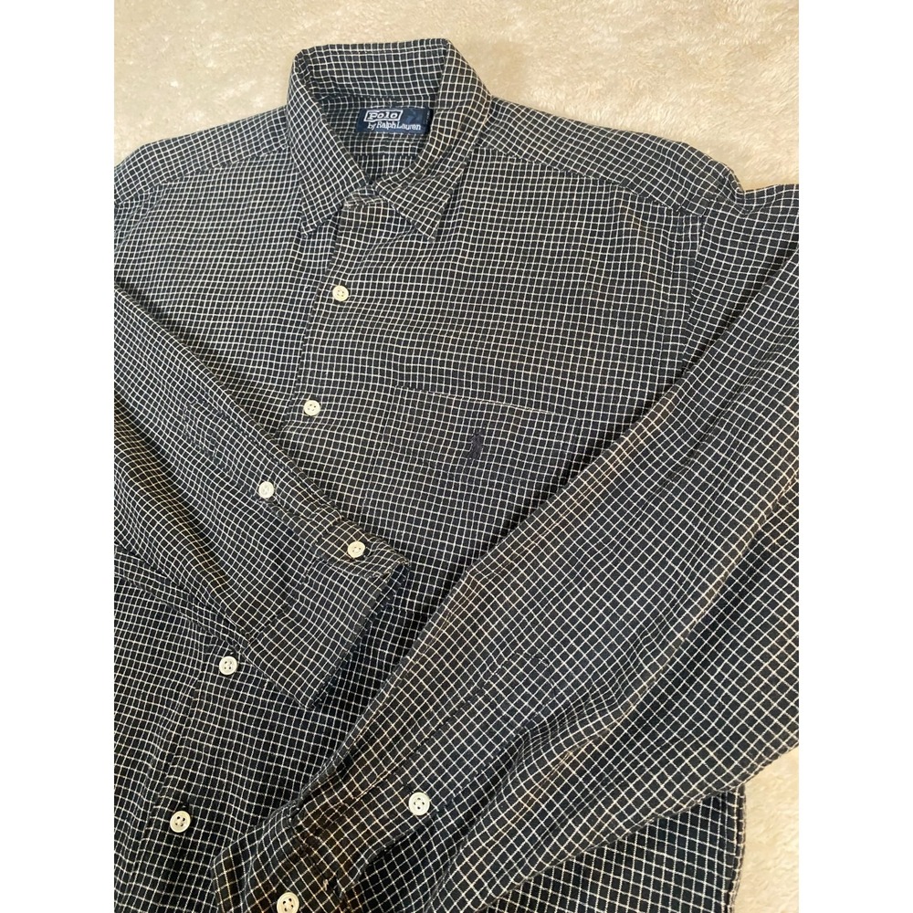 Polo Ralph Lauren Men's Size Medium Black Plaid Check Long Sleeve Pony